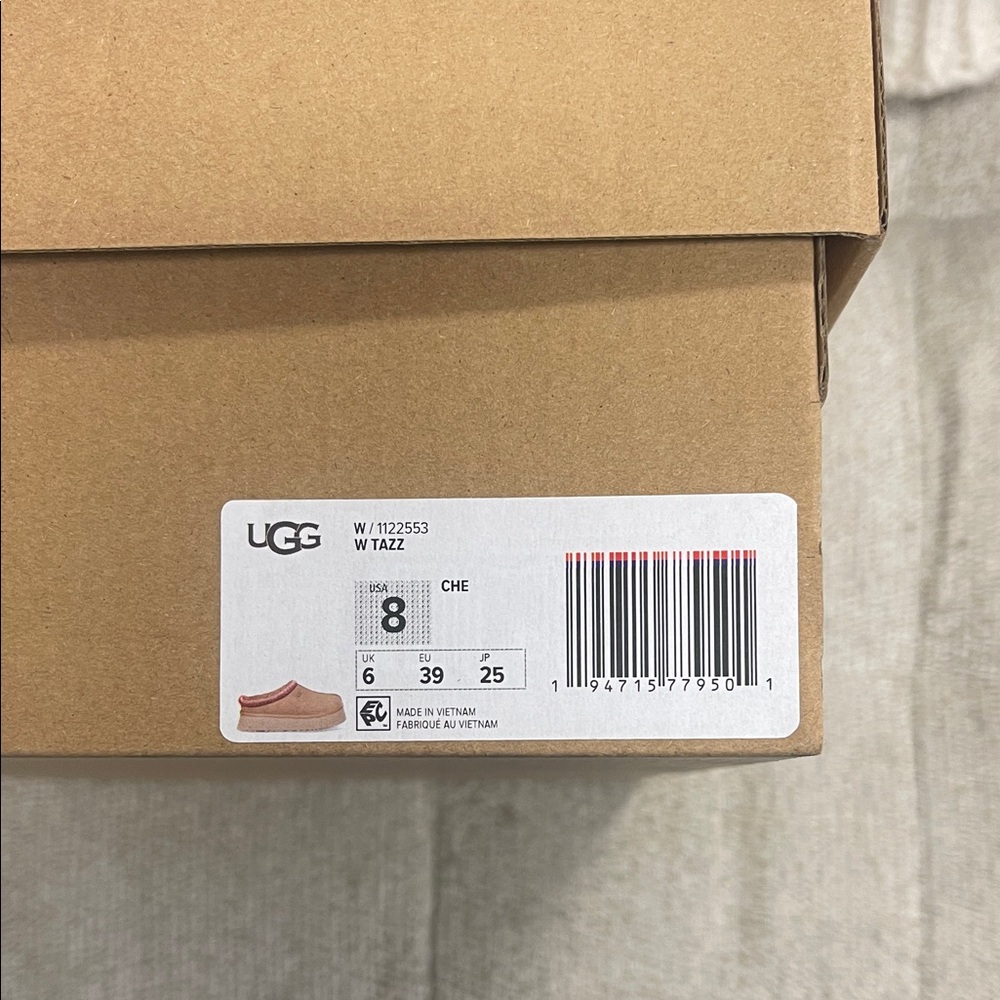 UGG Tan Slippers with Red Trim Brand new in the box - Picture 2 of 4